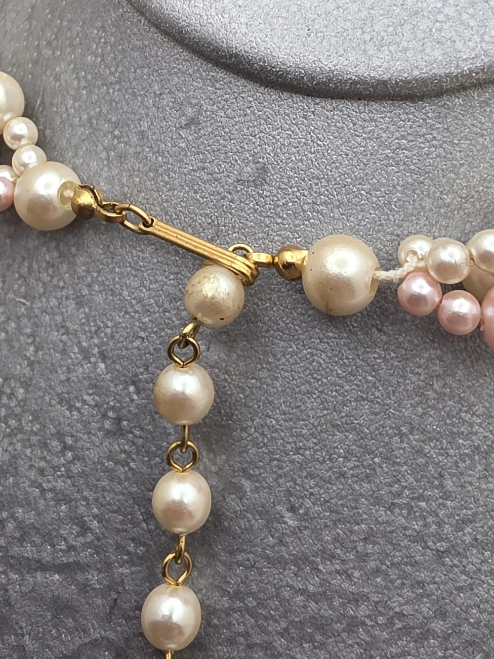 Elegant Pink and Cream Faux Pearl Multi-Strand Necklace